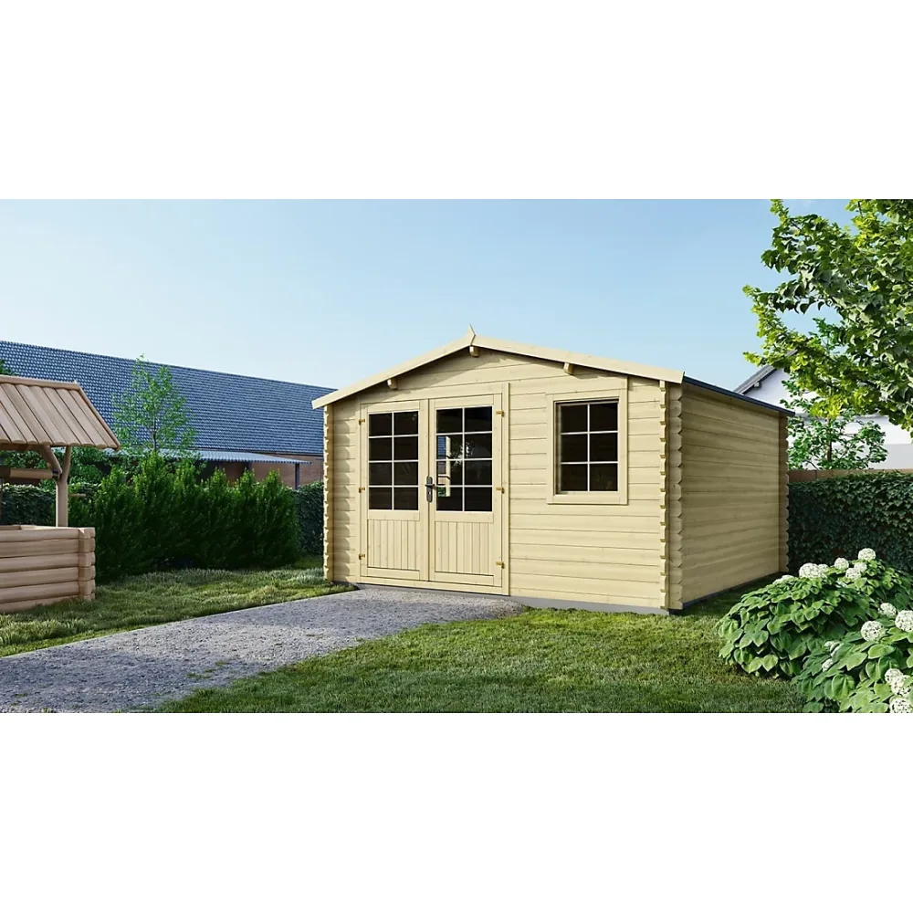 Abri de jardin en bois – 15.21m2 | 3.9x3.9m | Ep. 40mm | Couleur: naturel | DOM658