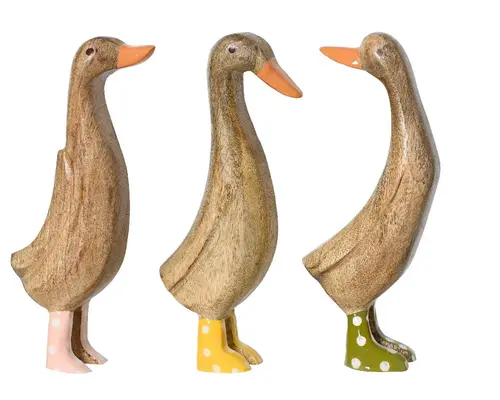 Idée extérieur：Canard décoratif en bois de manguier naturel et bottes colorées - 4 x 8 x 21 cm