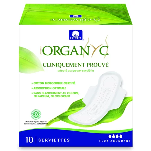 Tout au jardin：Serviettes hygiéniques bio fines à ailettes Flux abondant x 10