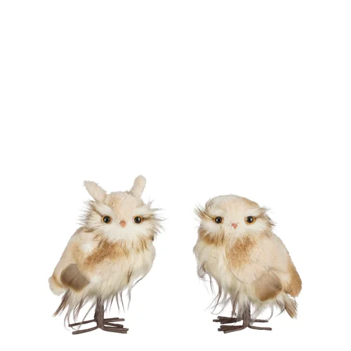 Pour le jardin:Figurine décorative hibou à poser coloris beige - 15 x 11 x 9 cm