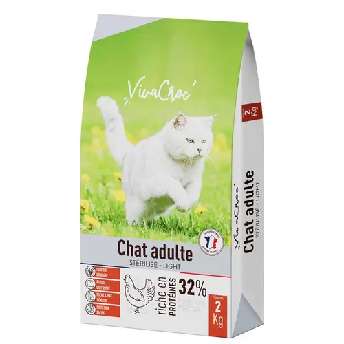 Nature pour le jardin:Croquettes light pour chat adulte stérilisé au poulet VivaCroc – 2 kg