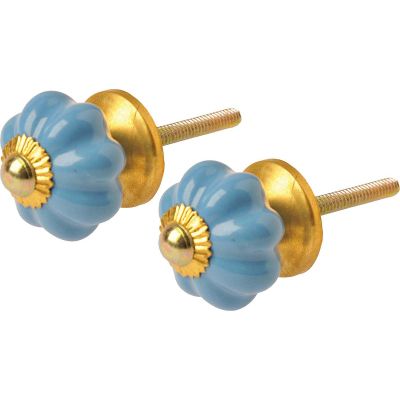 Bouton de porte floral en céramique (Lot de 2) (Bleu)