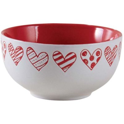 Bol en grès blanc avec coeur rouge