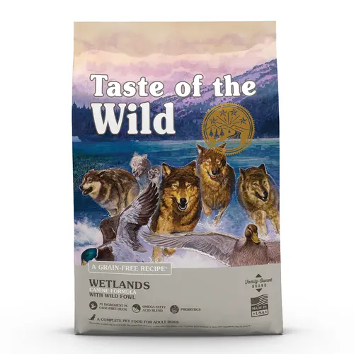 Adapté à vos extérieurs：Croquettes pour chien adulte sans céréales canard Taste of the Wild Wetlands - 5,6 kg