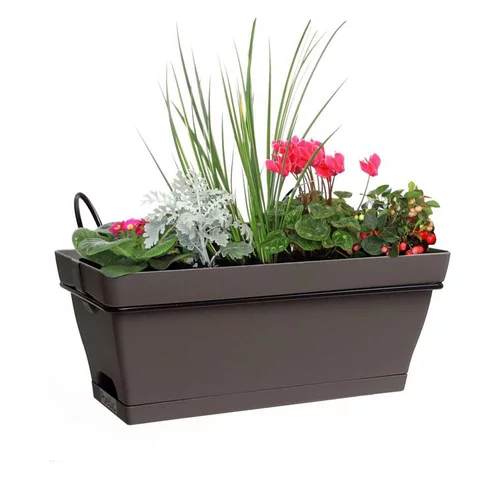 Pour mieux profiter du jardin:Jardinière Babyroméo + soucoupe clipsée et support métal Taupe