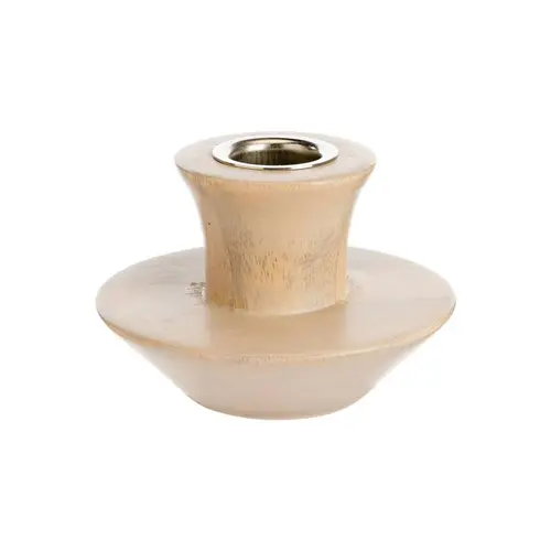 Style pour le jardin:Bougeoir toupie en bois de manguier blanchi - Ø 9 x H 6 cm