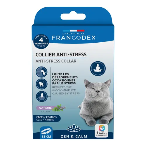 Pour votre espace vert：Collier anti-stress pour chat coloris blanc Francodex - Ø 35 cm