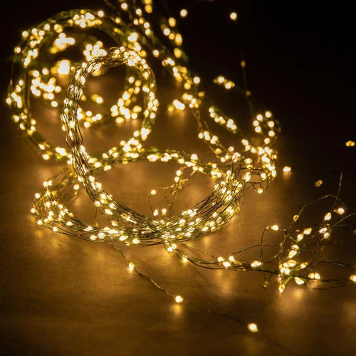 Qualité extérieur:Chute lumineuse pour sapin de Noël micro LED blanc chaud effet flash fil vert – 1,8 m
