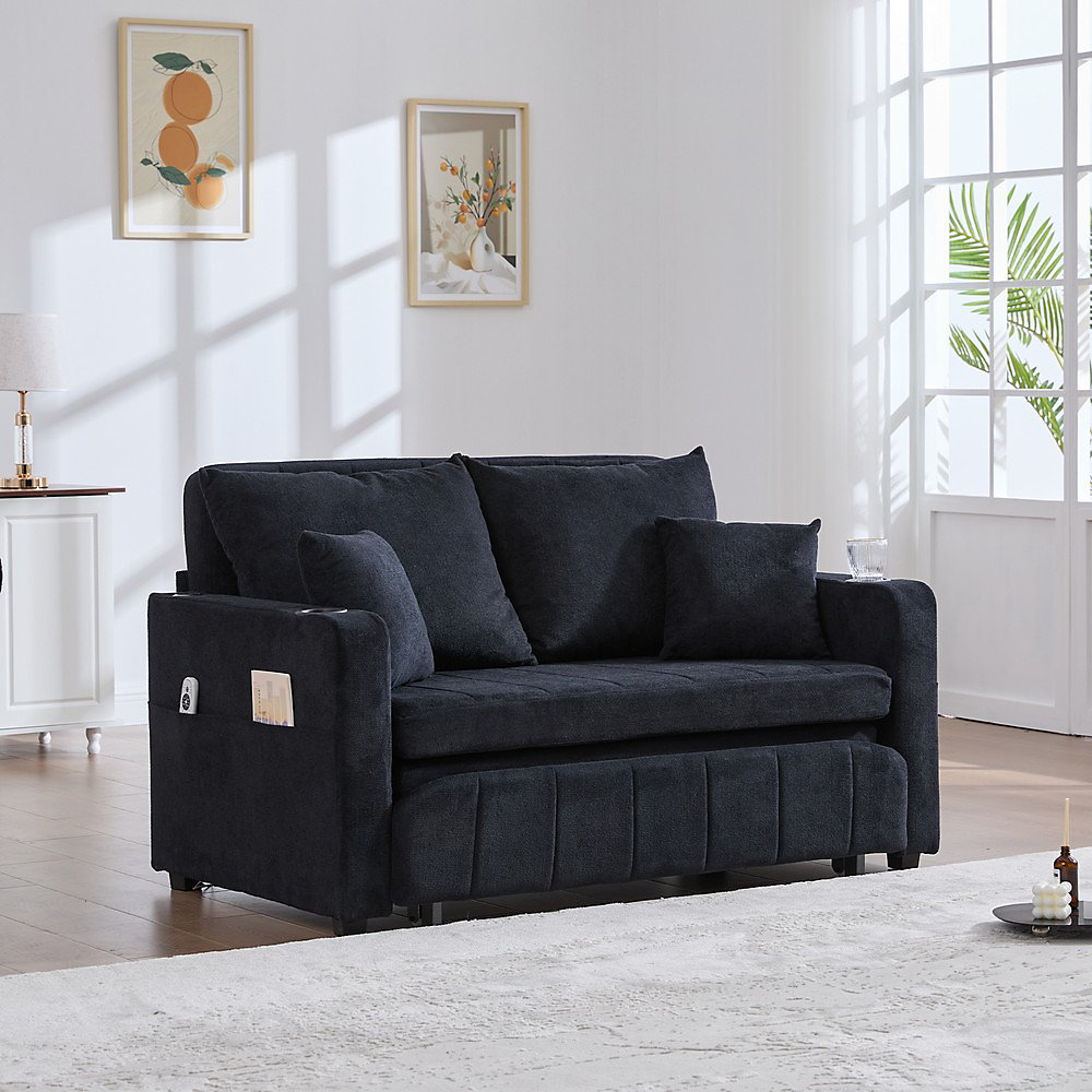 Canapé convertible multifonction | dépliant – avec housse amovible et lavable – poche de rangement – port USB et porte – gobelet