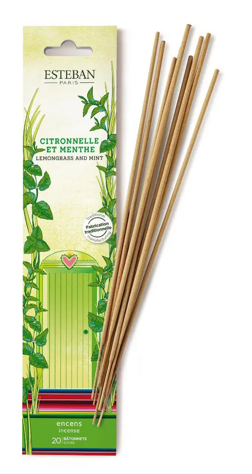 Déco extérieur:Encens indien senteur citronnelle et menthe Esteban - 20 batonnets