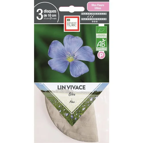 Jardin qualité:Graines présemées de Lin vivace bleu bio Ernest Turc - 3 ronds de 10 cm