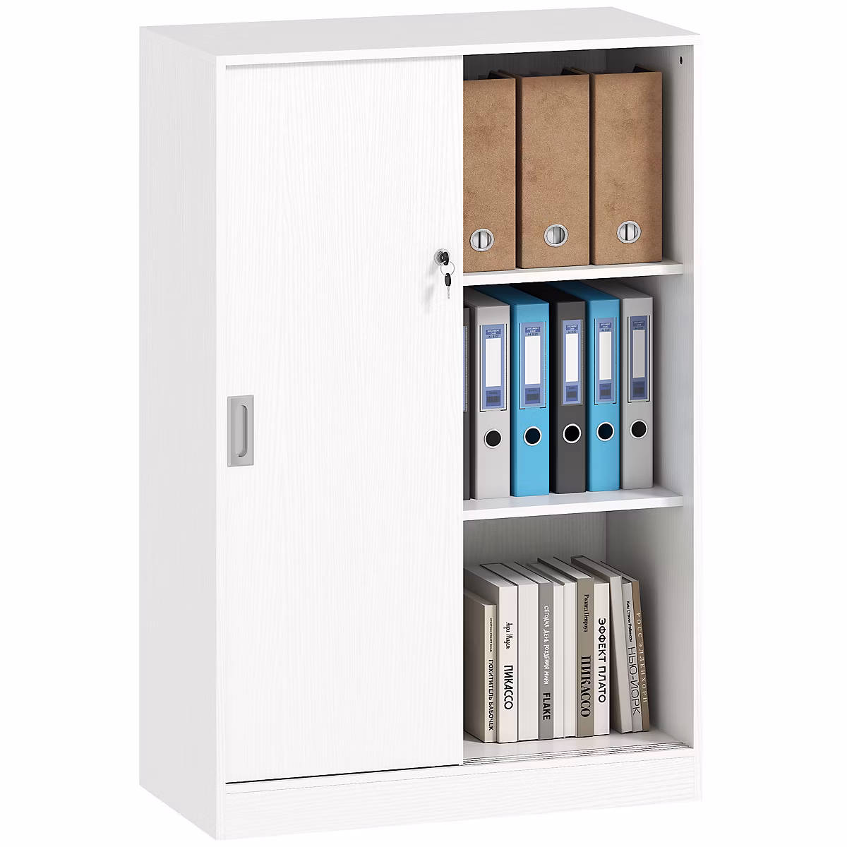 Rangement bureau – Armoire de bureau 2 portes coulissantes verrouillables dim. 80L x 40l x 120H cm 2 étagères panneaux particules blanc
