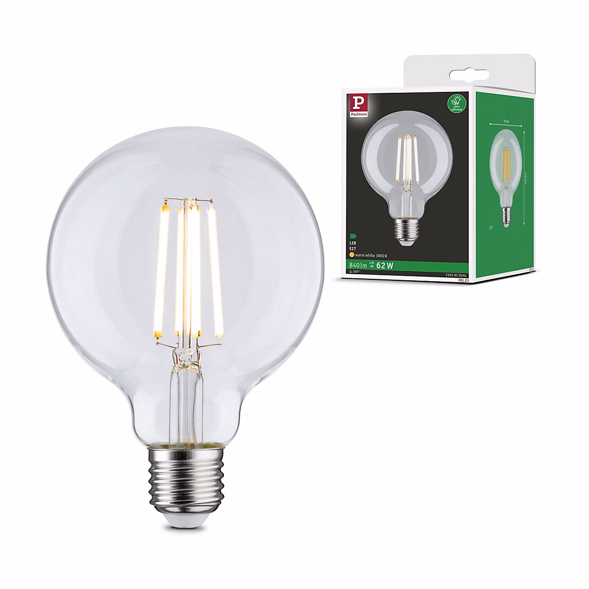 Efficient – Line Filament 230 V Globe LED G95 E27 840lm 4W 3000K Clair
