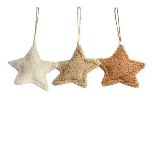 Jardin et nature:Décoration à suspendre étoile en tissu beige - 13 x 14 x 2,5 cm