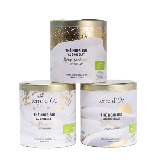 Sélection maison:Coffret de 3 thés noirs bio au chocolat Terre d’Oc - 150 g
