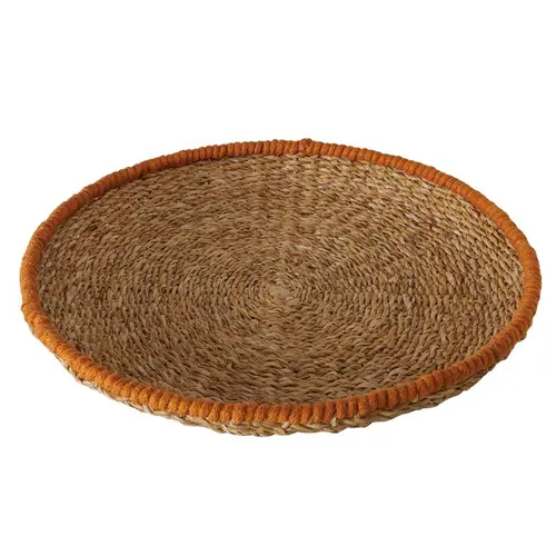 Nature pratique:Plateau en jute naturelle à bord coloré Colada grand modèle - Ø 51 x H 55 cm
