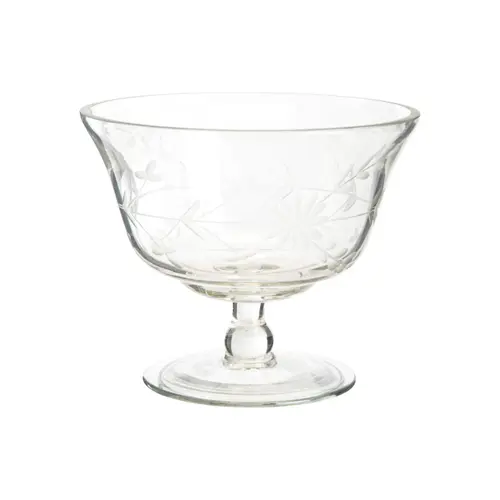 Jardin accessoire：Coupe à glace en verre transparent motif fleurs gravées - 11 x 13,5 cm