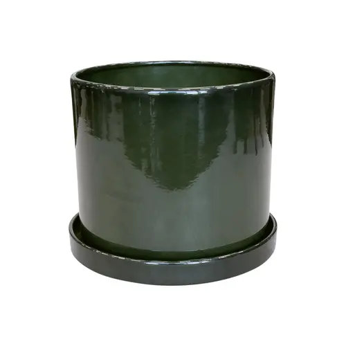 Durable au jardin:Soucoupe pour pot cylindrique coloris vert en métal recyclé - 23 x 23 x 3 cm