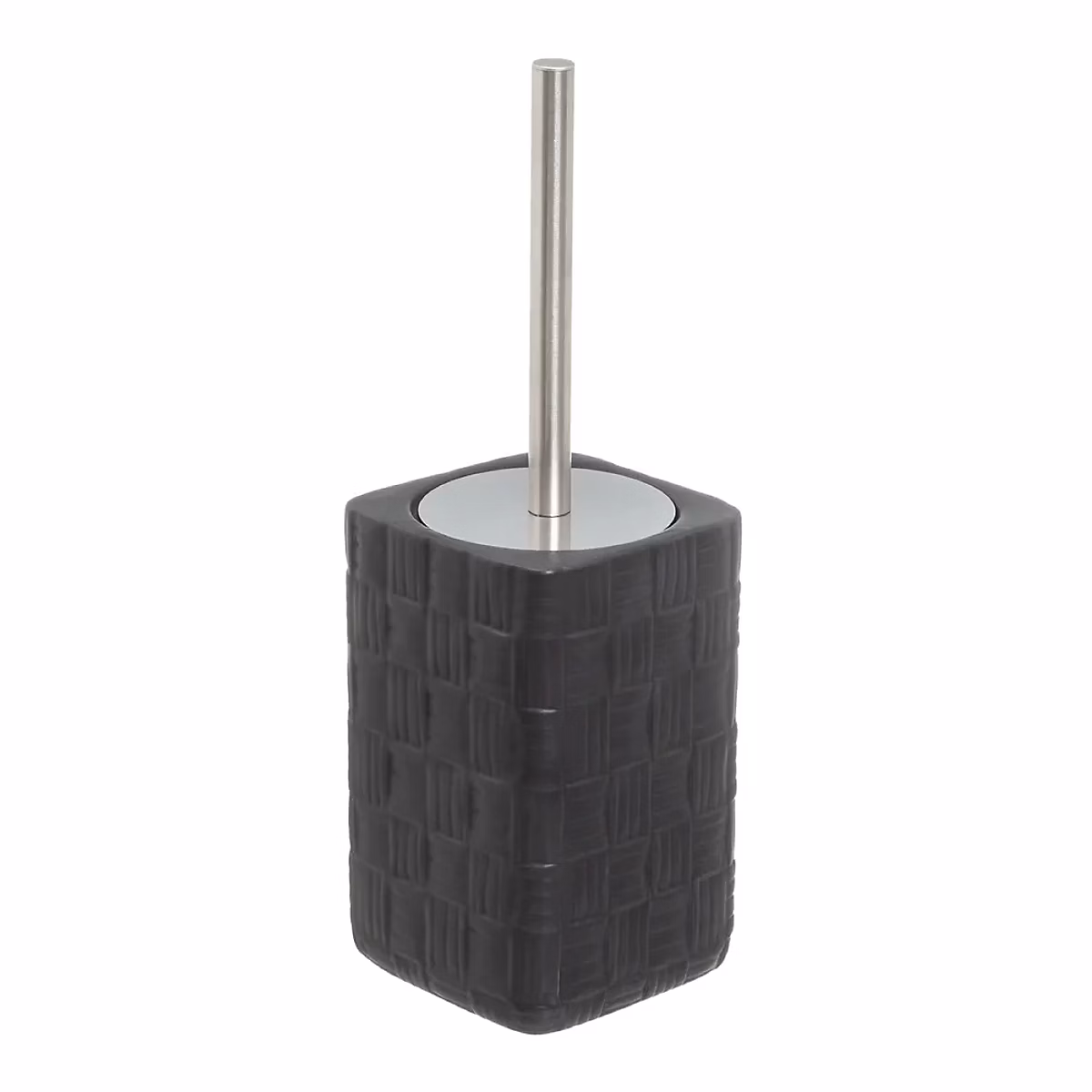 Brosse à toilettes avec poignée en acier Gris et support en céramique Noir – Longueur 11 x Largeur 11 x Hauteur 34 cm