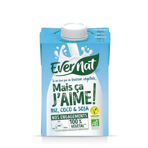 Accessoire au jardin:Boisson végétale riz coco et soja bio Mais ça j'aime Evernat- 50 cl