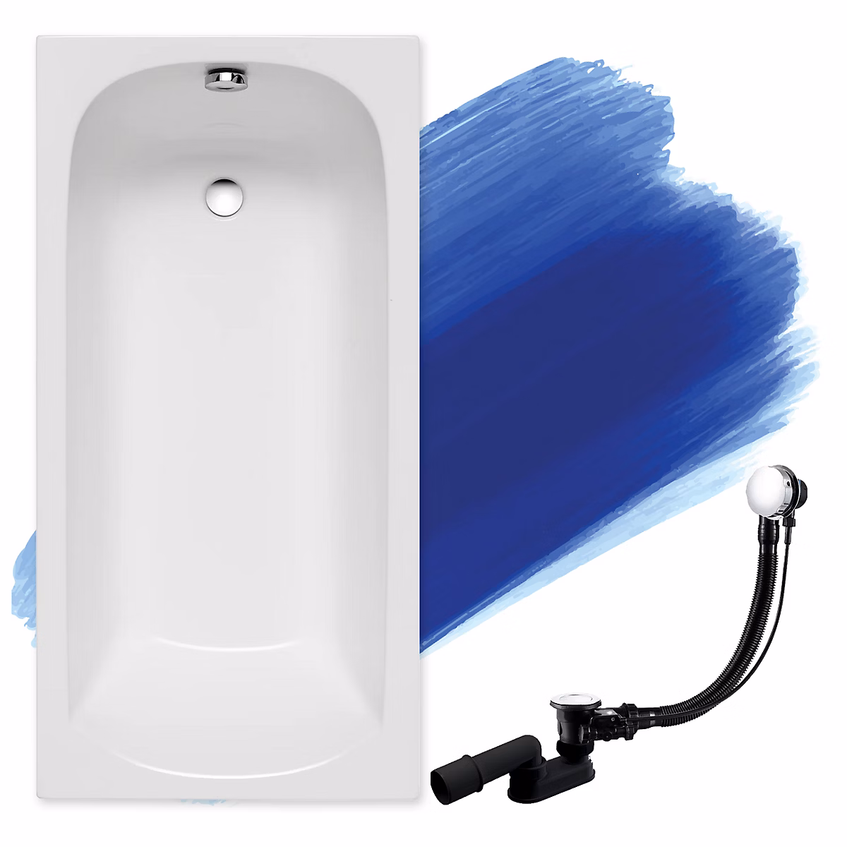 Baignoire rectangulaire 160 × 70 CLASSIC acrylique blanc – sans Habillage + Pieds + Vidage à chromé
