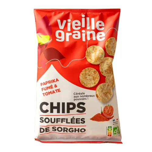 Déco au jardin：Chips soufflées de sorgho paprika fumé et tomate bio Vieille Graine