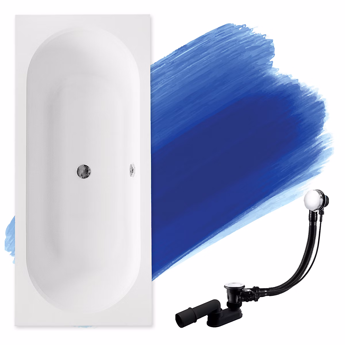 Baignoire rectangulaire 170 x 75 VITAE acrylique blanc – sans Habillage + Pieds + Vidage à chromé