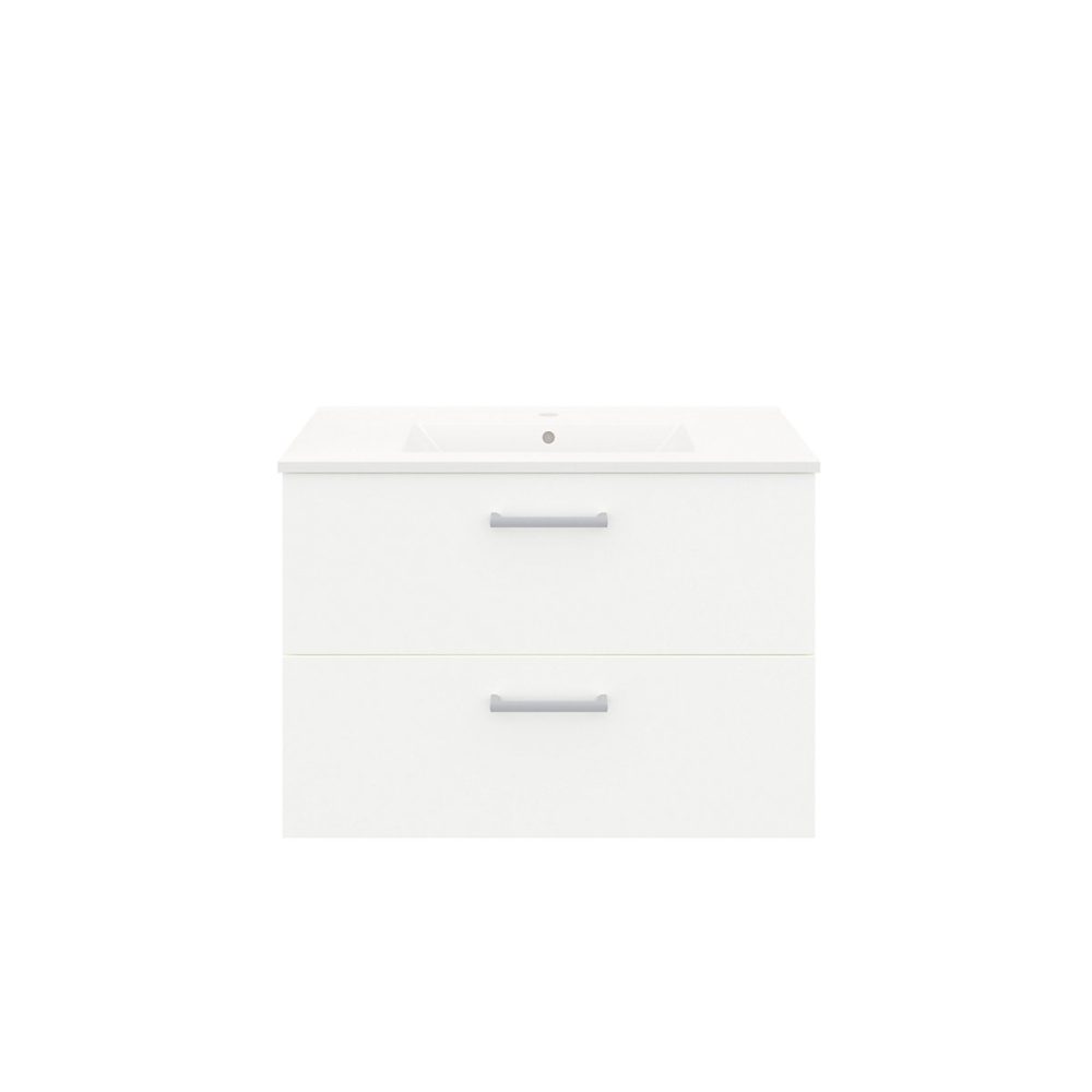 Meuble vasque suspendu blanc l.80 cm + plan vasque blanc en céramique – Opah