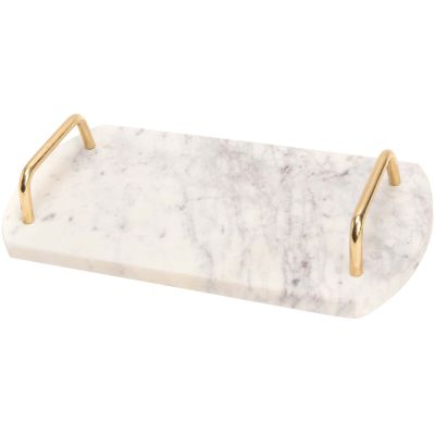 Plateau de service poignées en métal 30 x 15 cm (Marbre blanc)