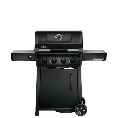 Pour plus de confort au jardin：Barbecue gaz Freestyle 4 brûleurs coloris noir en inox Napoléon - 132 x 64 x 116 cm