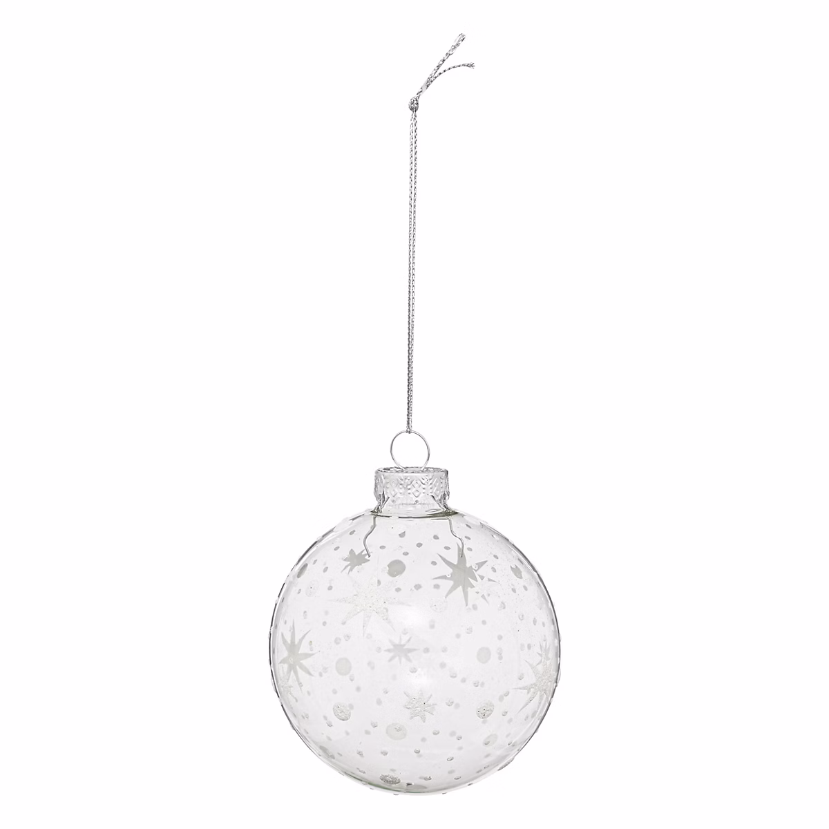 Décoration sapin de Noël – Boule de noël en verre transparent décor flocons argentés ∅80mm Feeric Light & Christmas