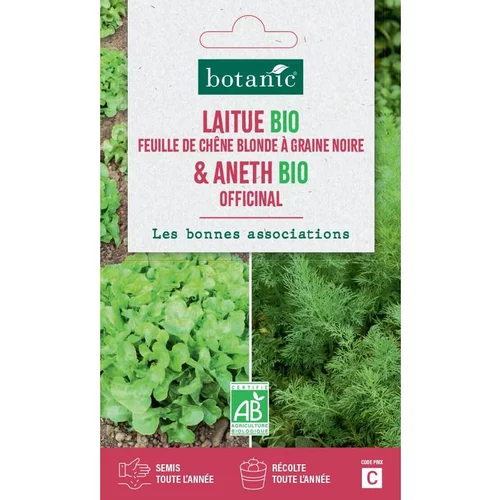 Jardin expert:Graines de laitue feuil.chêne blonde gr.noire bio + aneth bio botanic® - graines feuil semer