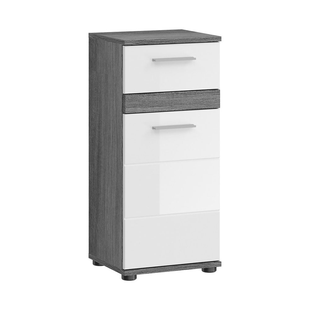 Armoire de salle de bain Collection WILLIAM 2 niches – 1 porte, 1 tiroir Coloris blanc et chene cendré