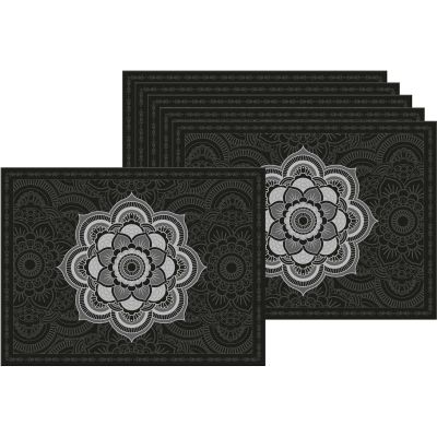Set de table en vinyle 40 x 30 cm (Lot de 6) (Mandala noir et gris)