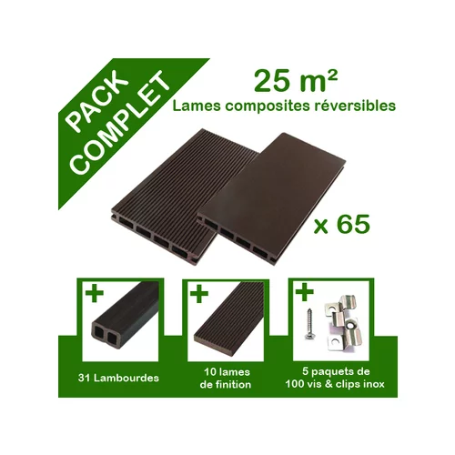 Une solution pratique pour l’extérieur:Pack complet terrasse composite chocolat 25 m2