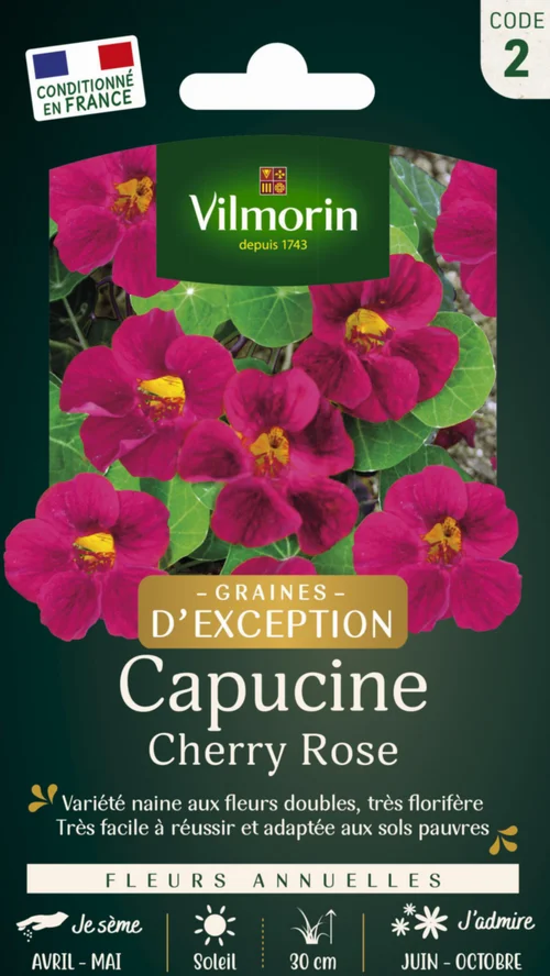 Côté extérieur：Capucine Cherry Rose graines d'exception Vilmorin - graines à semer