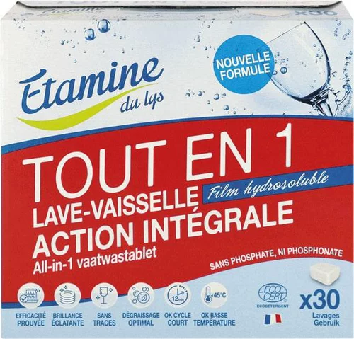 Accessoire jardin:Tablettes lave vaisselle tout en 1 action intégrale bio Etamine du Lys - 30 doses