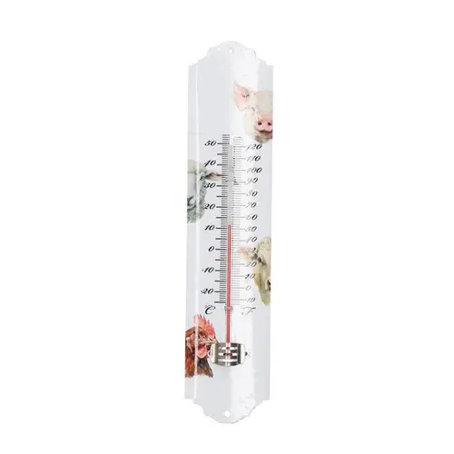 Jardin service：Thermomètre mural en métal motif animaux de la ferme aquarelle - 6,3 x 29,5 cm