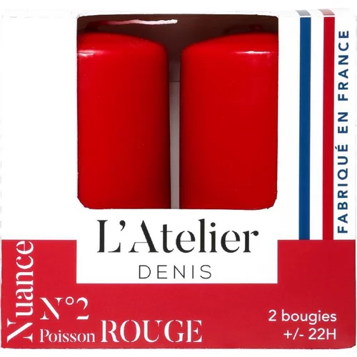 Extérieur solution:Bougie cylindrique rouge L’Atelier de Denis - Le pack de 2