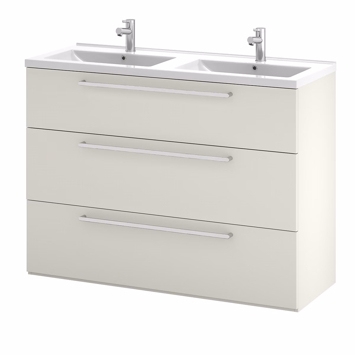 Meuble sous vasque à poser gris galet l.120 cm 3 tiroirs Imandra + plan double vasque blanc céramique Nira – GoodHome