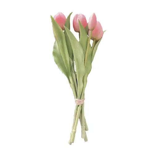 Bien au jardin:Bouquet de 5 tulipes roses en silicone Naturalys - 30 cm