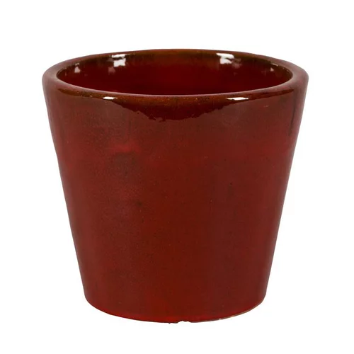 À adopter pour l’extérieur：Pot rond Shanghai rouge en grès émaillé - Ø 42 x 37 cm