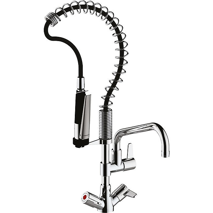 Colonne de prélavage compact mélangeur monotrou – Presto Chef, PRESTO, Avec douchette et bec de remplissage, Débit 26 l/min