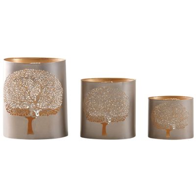 Photophores en métal gris Arbre de vie (Lot de 3)