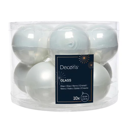 Pour un extérieur plus pratique:Boite de 10 boules de couleur blanc d’hiver brillant et mat – Ø 6 cm