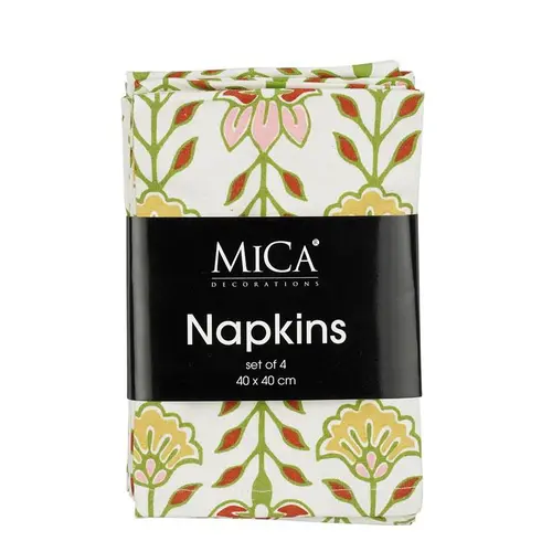 Malin pour le jardin:Lot de 4 serviettes en coton recyclé crème à motifs rouges et verts Mica Corina - 40 x 40 cm