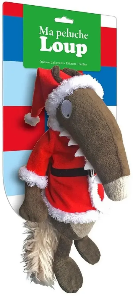 Idée extérieur:Peluche Loup habillée en père Noël Auzou