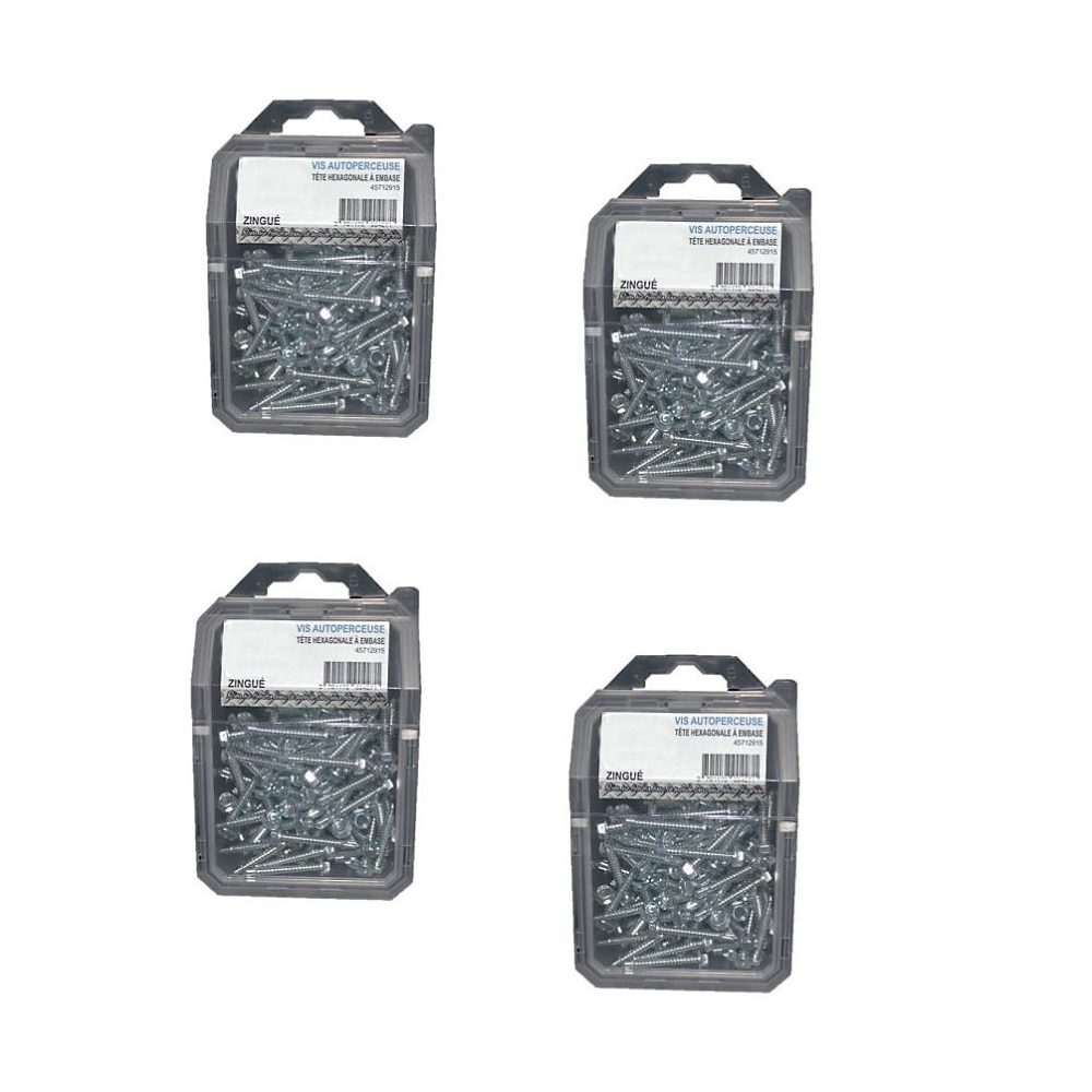 4 Coques de 100 Vis Autoperceuses Tête Hexagonale 4.8 × 25.4 mm – DIN 7504 K, Zingué blanc, D-Work