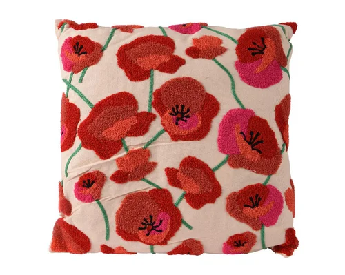 Jardin & confort：Coussin en coton et polyester à motifs coquelicots - 43 x 43 cm