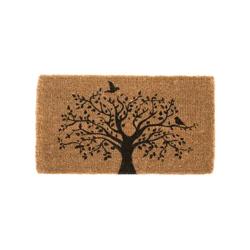 Espace vert malin:Paillasson en fibre de coco naturel motif arbre de vie noir - 72 x 40 cm